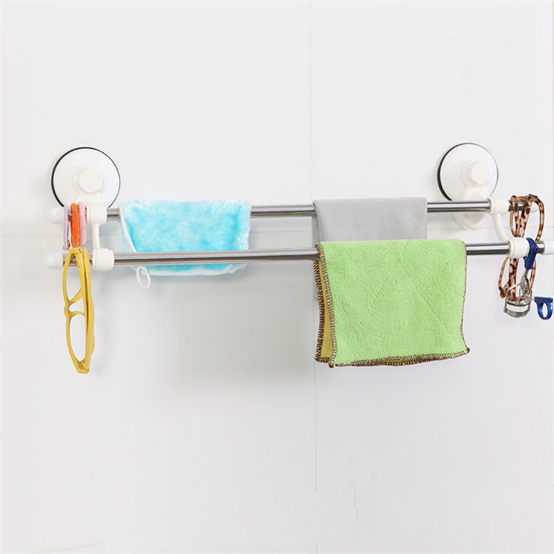 New Dual Layer Suction Towel Rack Mayitr Stainless Steel Wall Mount Bathroom Towel Holder Rack Rail Shelf Bathroom Accessories