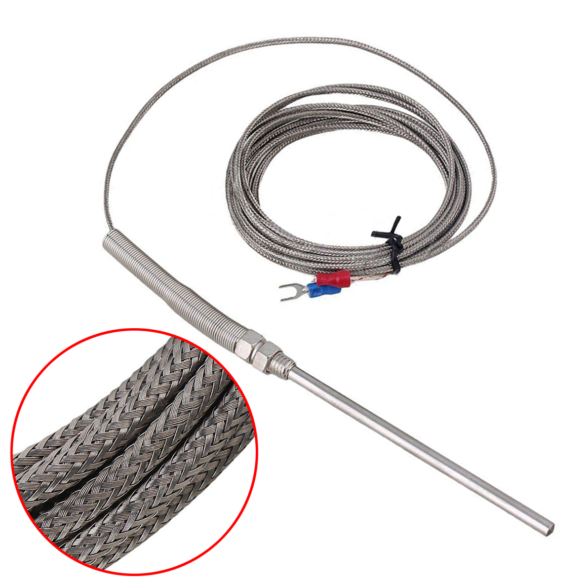 Stainless Steel High Temperature Mayitr K type Thermocouple 0~400C Temperature Sensor 100mm Probe 3m Cable Wire Length