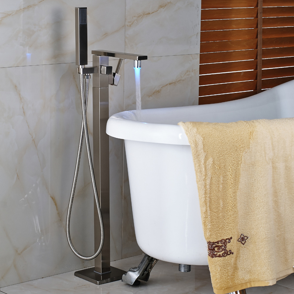Ulgksd Led Change Bath Floor Standing Shower Faucet W Hand Shower