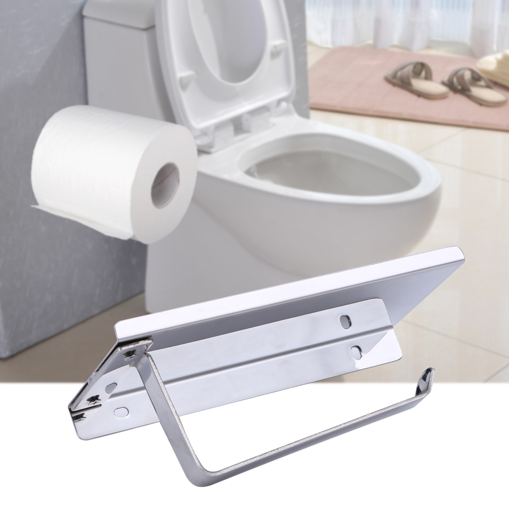 Stainless Steel Bathroom Paper Phone Holder with Shelf Bathroom Mobile