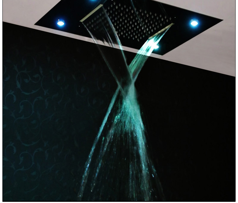 LED Ceiling Shower Head Rain Waterfall Shower Massage Jets Wall Mounted Panel Tap Sets Thermostatic Mixer (8)