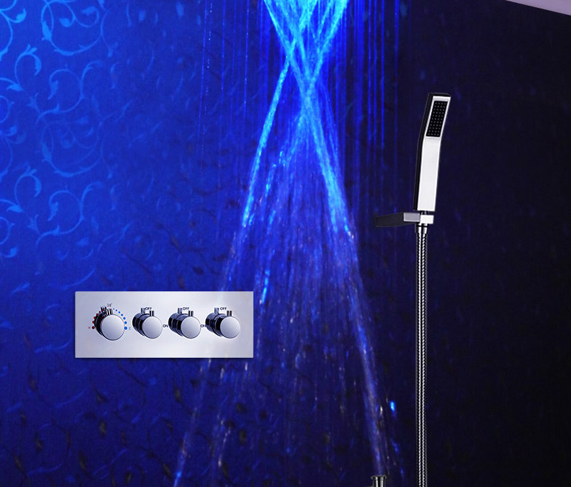 LED Ceiling Shower Head Rain Waterfall Shower Massage Jets Wall Mounted Panel Tap Sets Thermostatic Mixer (5)