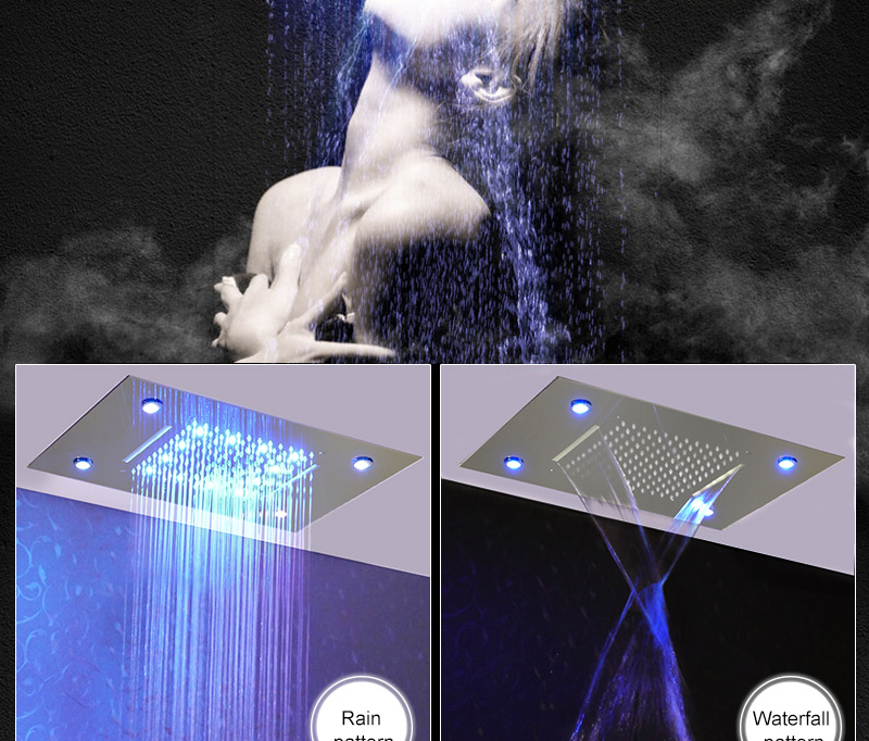 LED Ceiling Shower Head Rain Waterfall Shower Massage Jets Wall Mounted Panel Tap Sets Thermostatic Mixer (2)