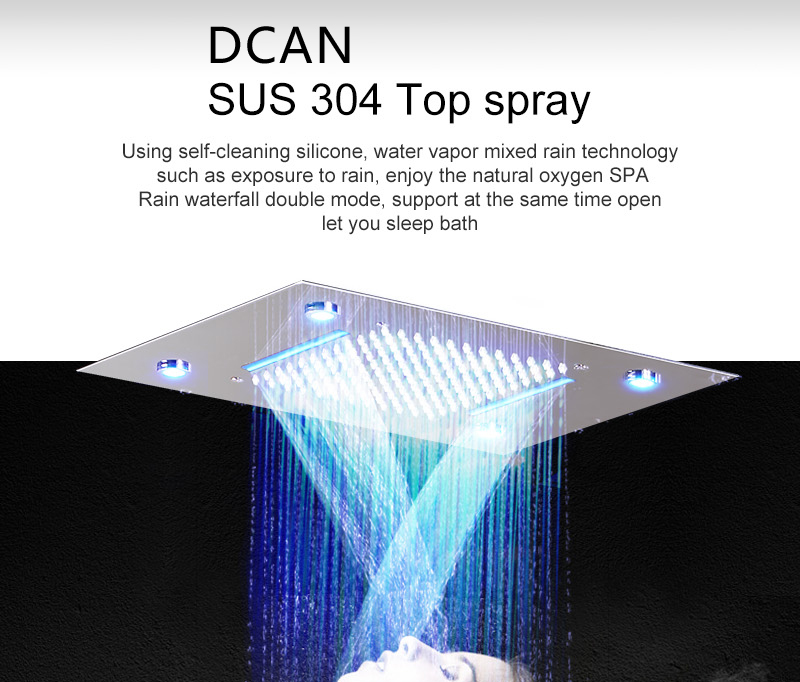 LED Ceiling Shower Head Rain Waterfall Shower Massage Jets Wall Mounted Panel Tap Sets Thermostatic Mixer (1)