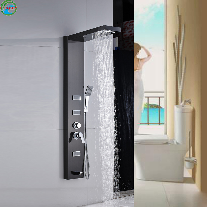 POIQIHY shower panel rainfall and waterfall shower head massage jets ...