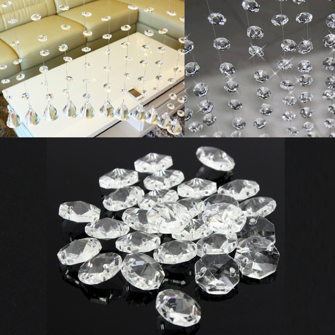 50PCS 14mm Crystal Glass Prisms Octagonal Beads Pendant Decoration Lamp Glass Chandelier Parts