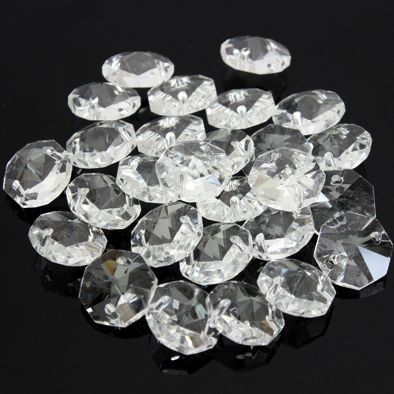 50PCS 14mm Crystal Glass Prisms Octagonal Beads Pendant Decoration Lamp Glass Chandelier Parts