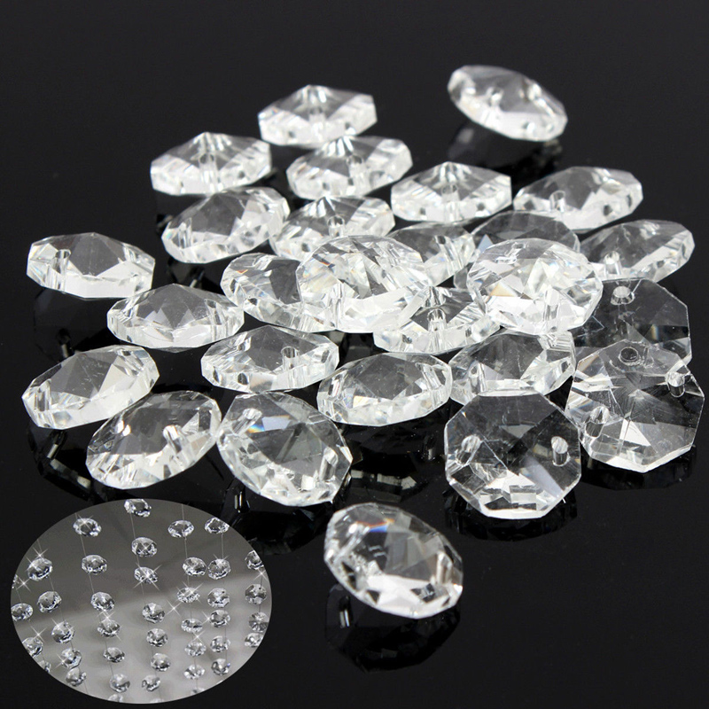 50PCS 14mm Crystal Glass Prisms Octagonal Beads Pendant Decoration Lamp Glass Chandelier Parts