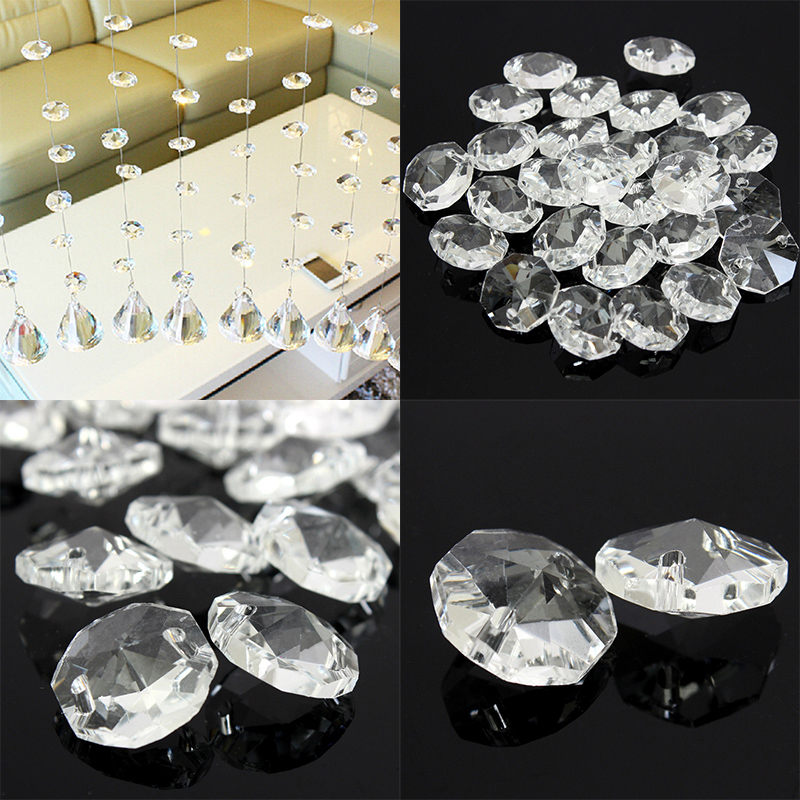 50PCS 14mm Crystal Glass Prisms Octagonal Beads Pendant Decoration Lamp Glass Chandelier Parts