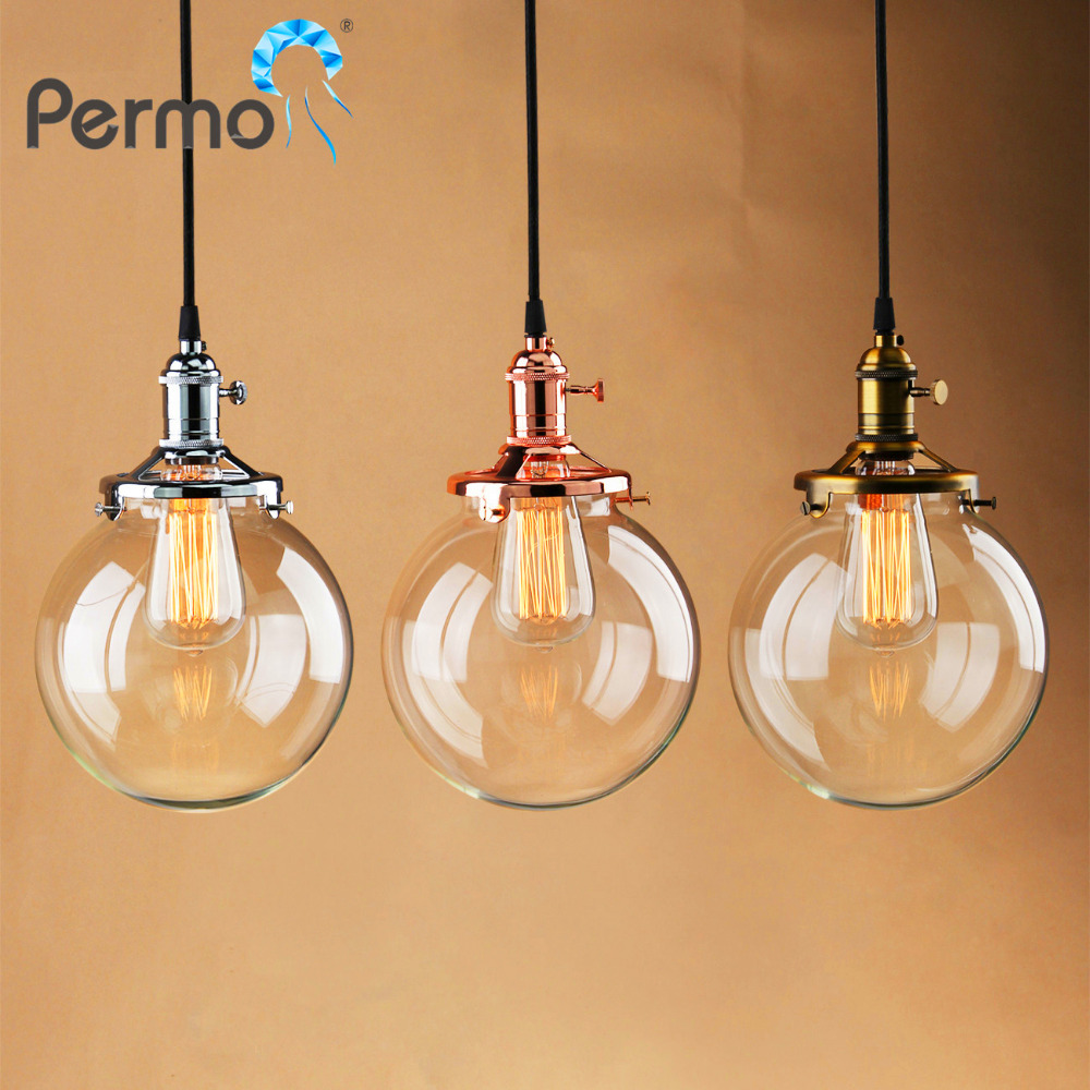 Permo Glass Globe Shape Pendant Lights Copper Rope Pendant Ceiling