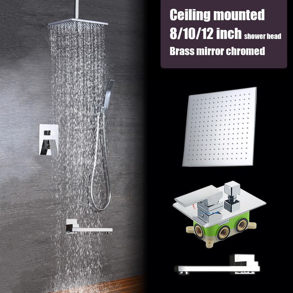 Ceiling Mounted 3 Ways Shower Set Brass Mirror Chromed 8 10 2 Inch