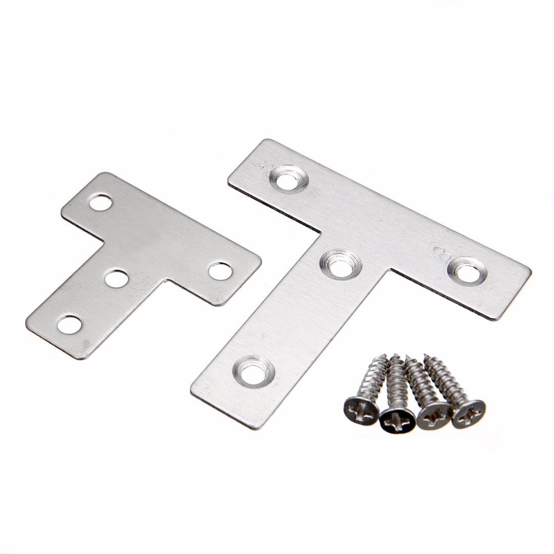 4pcs/set Stainless Steel Flat T Shape Tee Repair Plate Bracket Corner Brace 40/60mm With  Screws Mayitr New Arrival