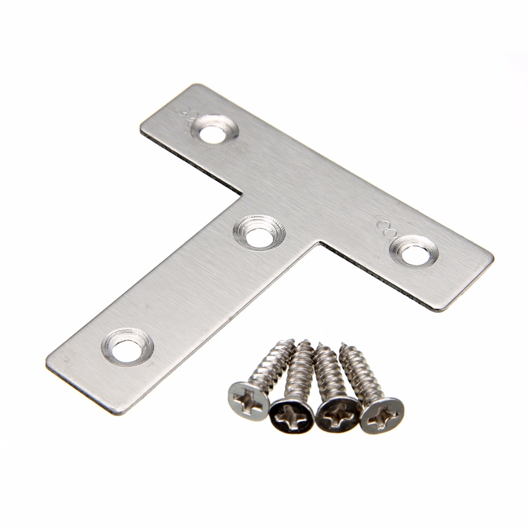 4pcs/set Stainless Steel Flat T Shape Tee Repair Plate Bracket Corner Brace 40/60mm With  Screws Mayitr New Arrival