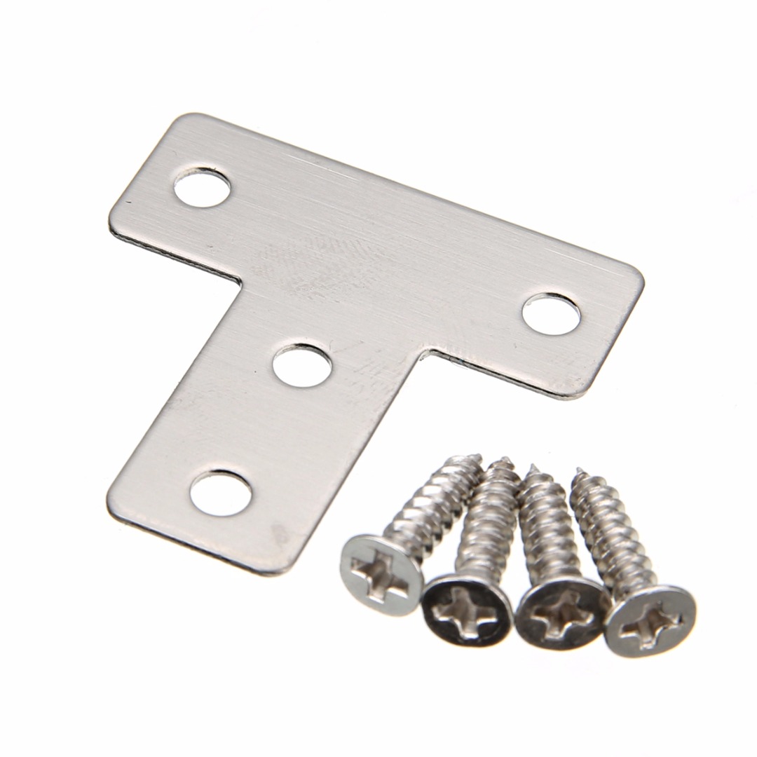 4pcs/set Stainless Steel Flat T Shape Tee Repair Plate Bracket Corner Brace 40/60mm With  Screws Mayitr New Arrival