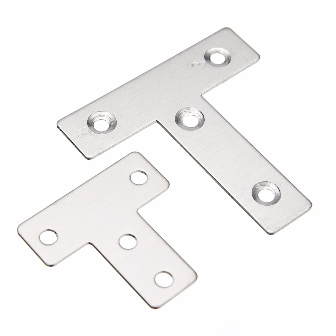 4pcs/set Stainless Steel Flat T Shape Tee Repair Plate Bracket Corner Brace 40/60mm With  Screws Mayitr New Arrival