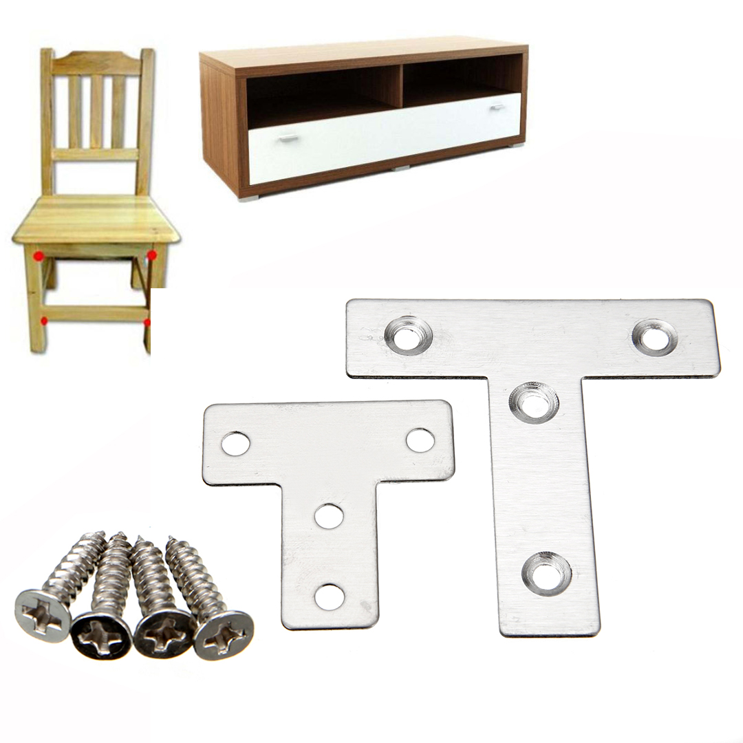 4pcs/set Stainless Steel Flat T Shape Tee Repair Plate Bracket Corner Brace 40/60mm With  Screws Mayitr New Arrival