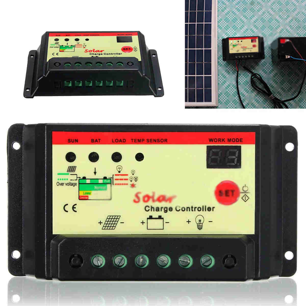 Mayitr 10A 12V/24V PWM Controller Solar Charger LCD Panel Regulator Battery Black New