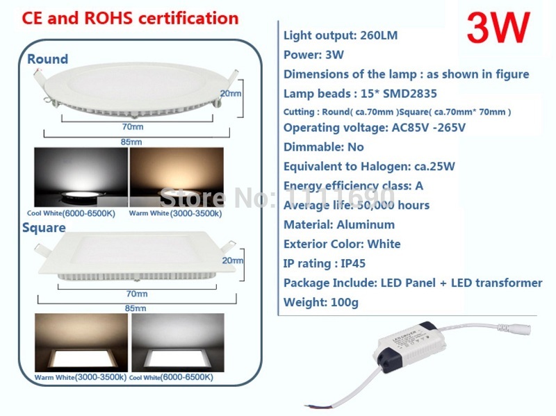 3W LED Panel Lamp