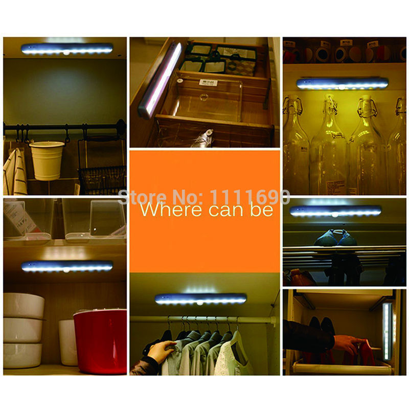 Rechargeable 10-LED Wireless Motion Sensing Closet Cabinet LED Night Light