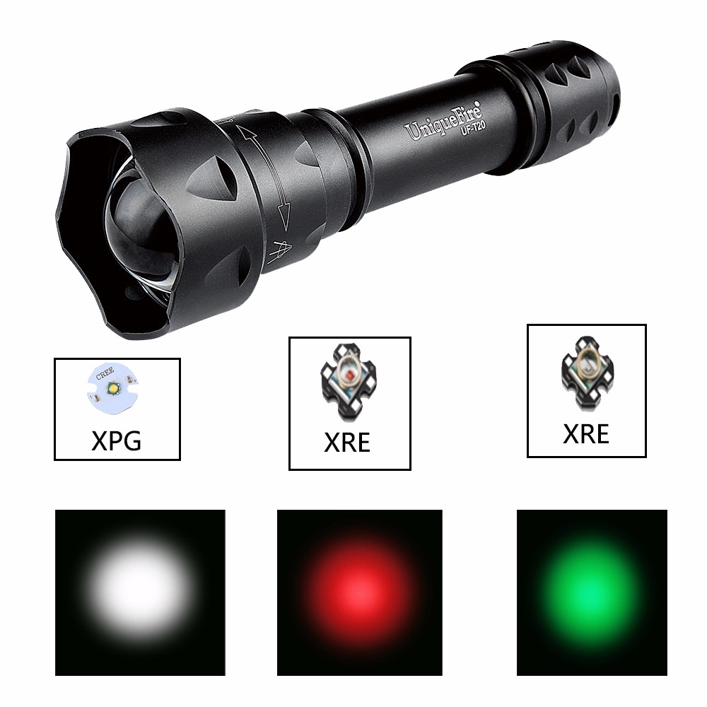 UniqueFire UF-T20 XREXPG Cree LED Flashlight Insert 3 Mode Shootingmemory Fits T20 Rechargeable Battery GreenWhiteRed Light8