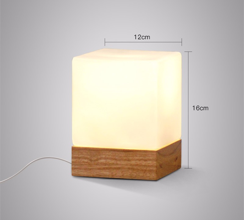 Modern Table Lamp Wood Base And White Square Glass Shade Led Indoor Light Desk Bed Room Office Piece Specifications Ation Ecvv Industrial S Square Glass Lamp Shade Led Indoor, Square Glass Table Lamp Base