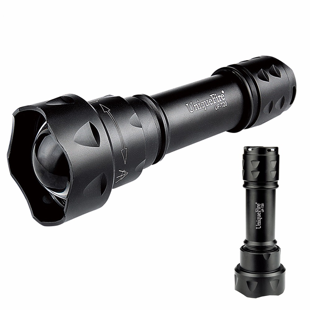 UniqueFire Mini LED Flashlight T20-XPE 250 Lumens 3 Mode Lantern 18650 Adjustable Focus Zoom (Black)+Gun Mount 5