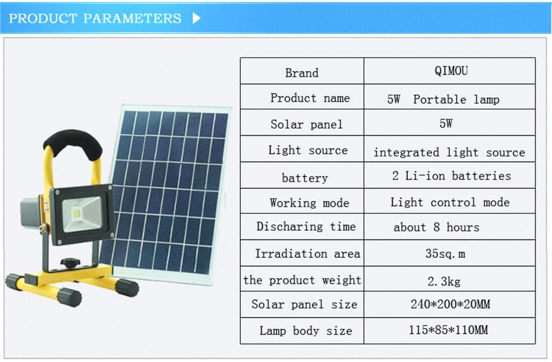 Solar Panel Portable Lamp Outdoor Waterproof Rechargeable Solar Power LED Portable Spotlight