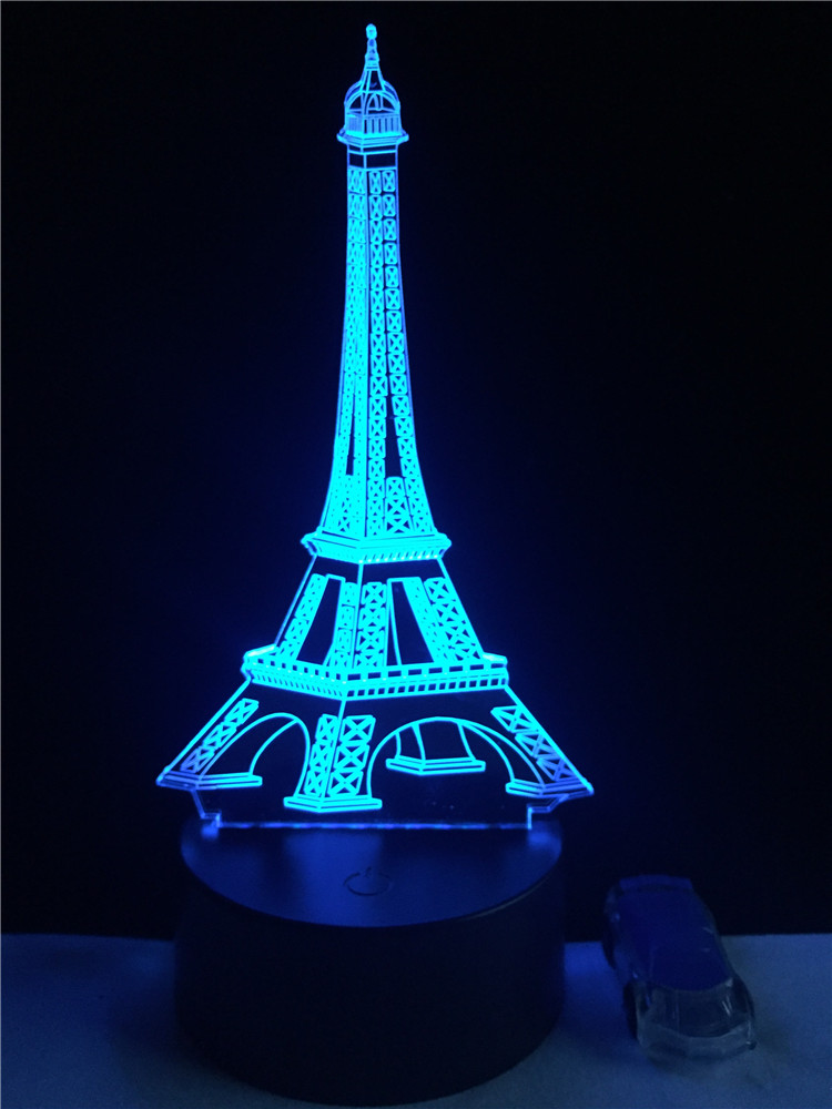 3d Fashion Romantic France Eiffel Tower Led Night Light Rgb