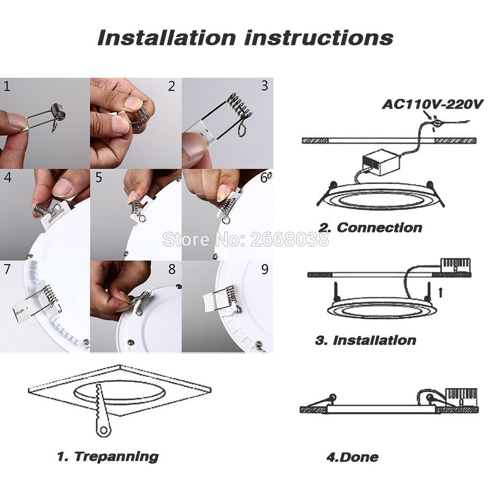 Ultra thin 3W 4W 6W 9W 12W 15W 18W 25W Square led panel light Recessed ceiling downlight AC85-265V for kitchen bathroom