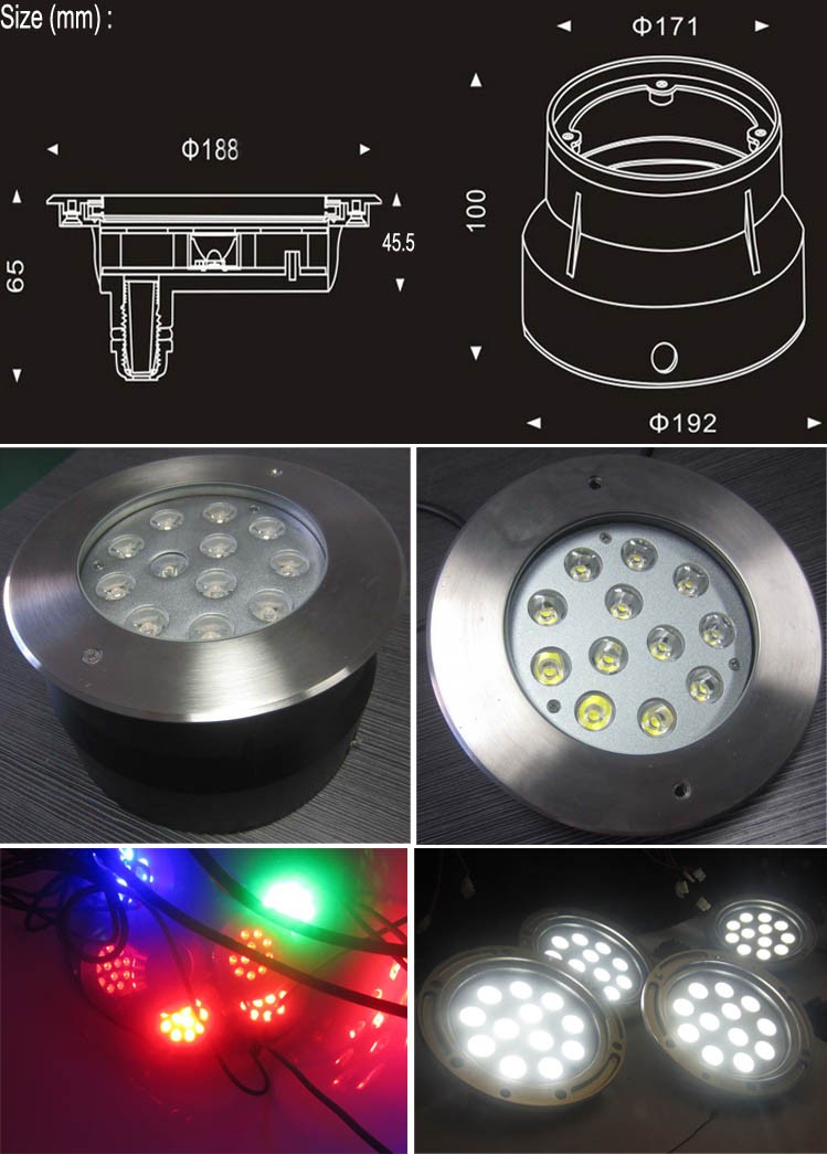 36W stainless steel multi color LED underwater light IP68