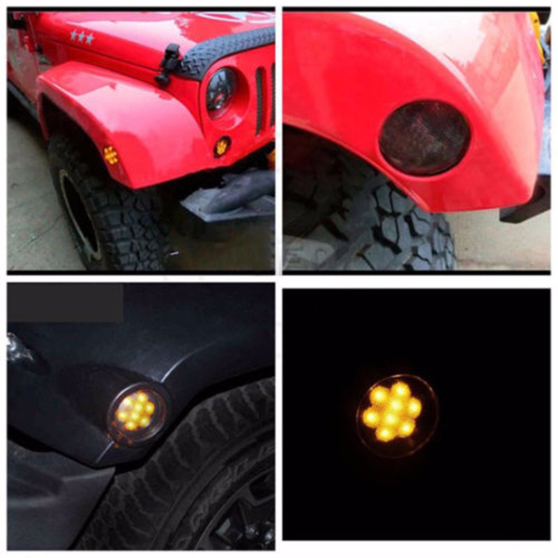 Smoked Amber Parking Side Marker LED Lights Front Fender For JEEP WRANGLER 07-15