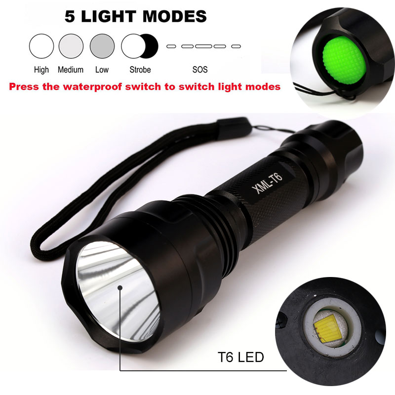 18650 8000LM XM-L T6 Zoomable Tactical LED Flashlight Torch Lamp Charger MT