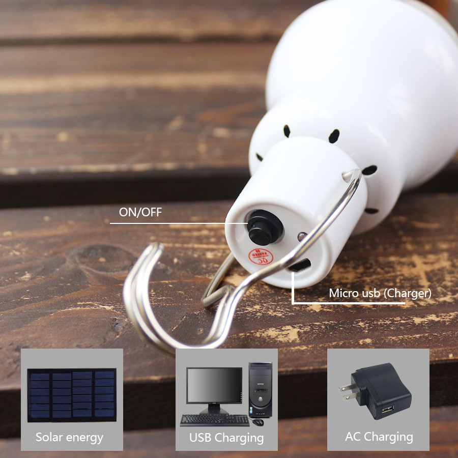 outdoor solar usb charging led bulbs for camp fishing