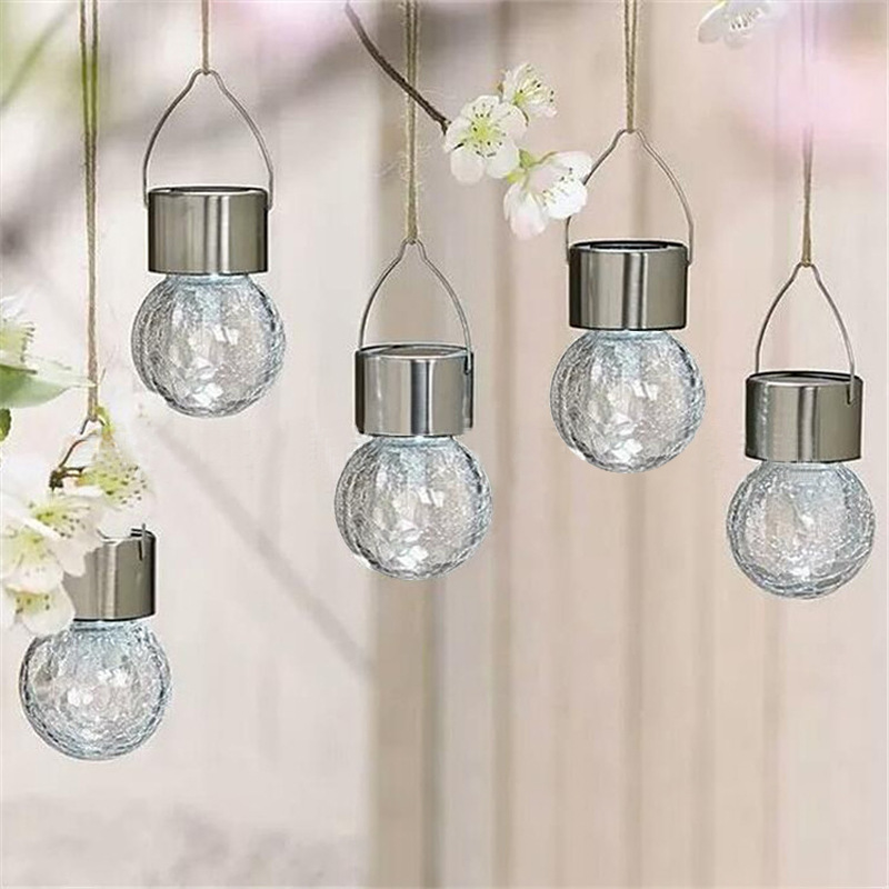 2pcs Outdoor Lighting Solar Bulb Lights Garden Decoration Solar LED Stainless Steel Crackle Glass Hanging Light Pathway Garden Lamp Portable Lamp (1)