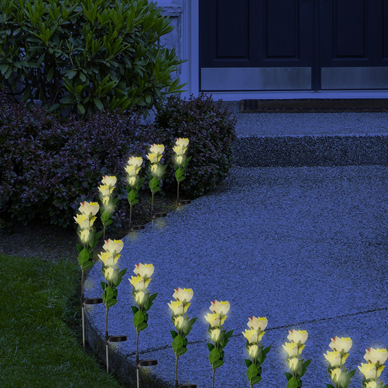 Waterproof Outdoor Solar Powered 3 Led Rose Flower Light Yard Solar Powered 3 Led Rose Flower