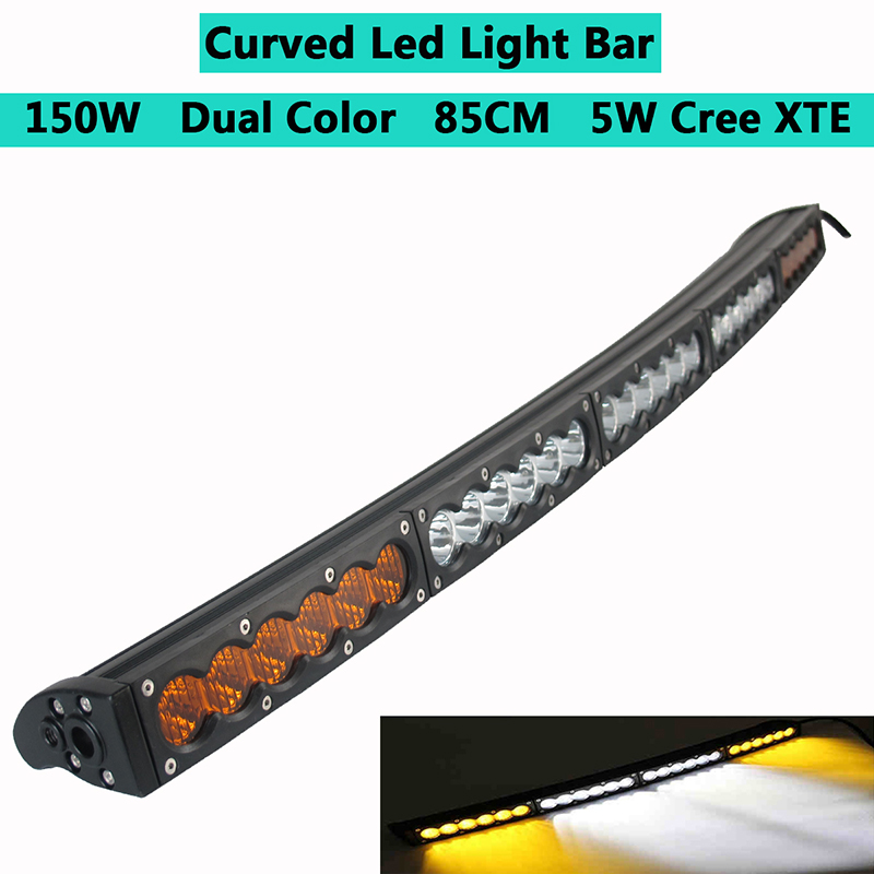 150wdual color curved led light bar work light single row with cree white amber yellow car offroad for jeep cherokee xj wj truck car atv suv auto driving work light bar combo beam 