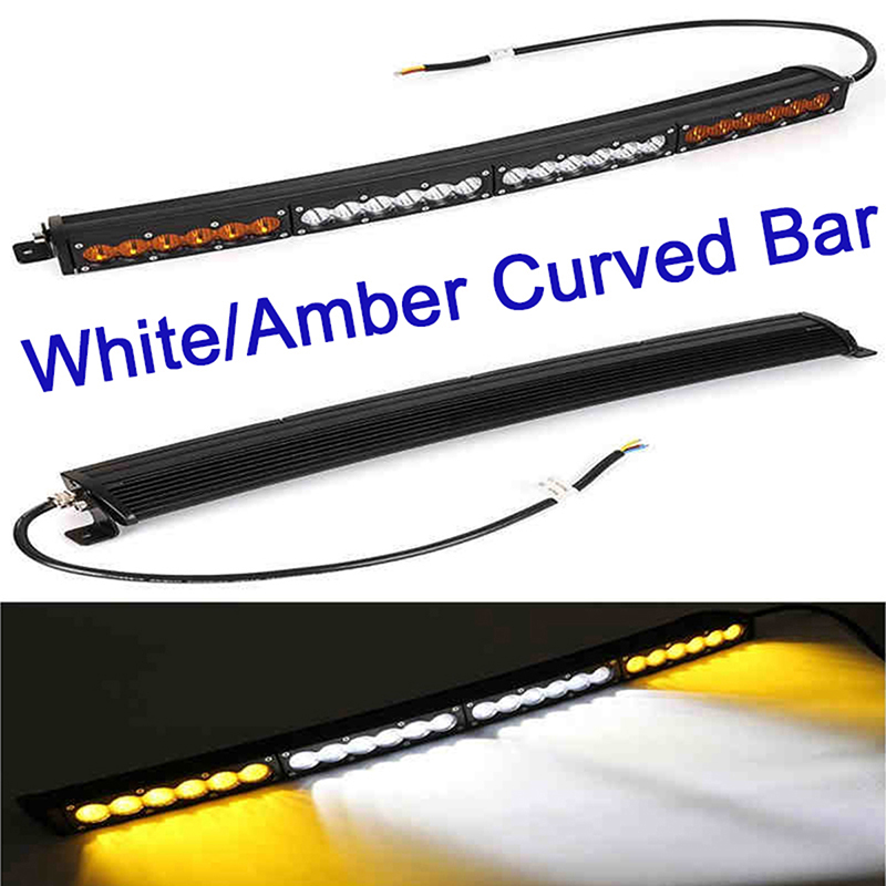 1 120w 150w 180w 210w dual color curved led light bar work light single row with cree white amber yellow car offroad for jeep cherokee xj wj truck car atv suv auto driving work light bar combo beam 