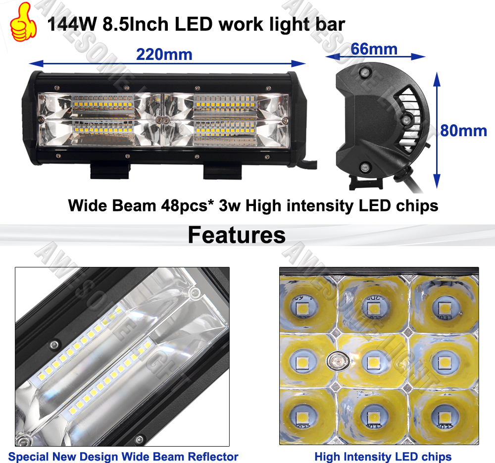 tri rows led work light bar 12v (4)