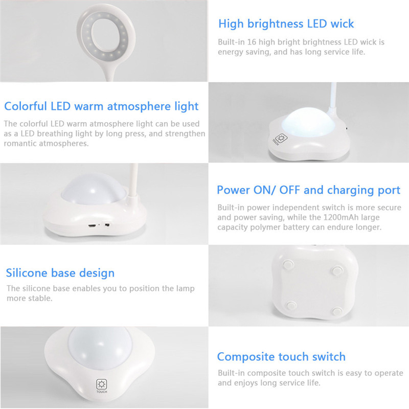 Laideyi Led Touch Control 3 Levels Dimming Desk Lamp Colorful Dimming Desk Lamp
