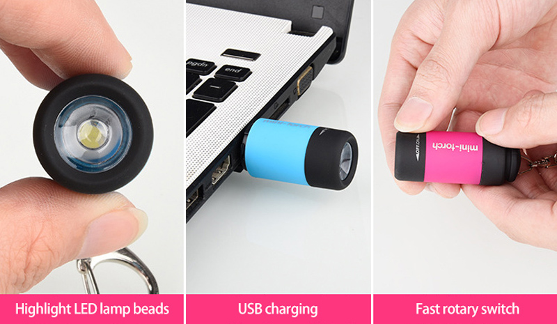 USB Rechargeable Handy LED Flashlight Waterproof  Mini LED Pocket LED Flash Light Keychain Torch Key Ring Light Zoomable  (5)