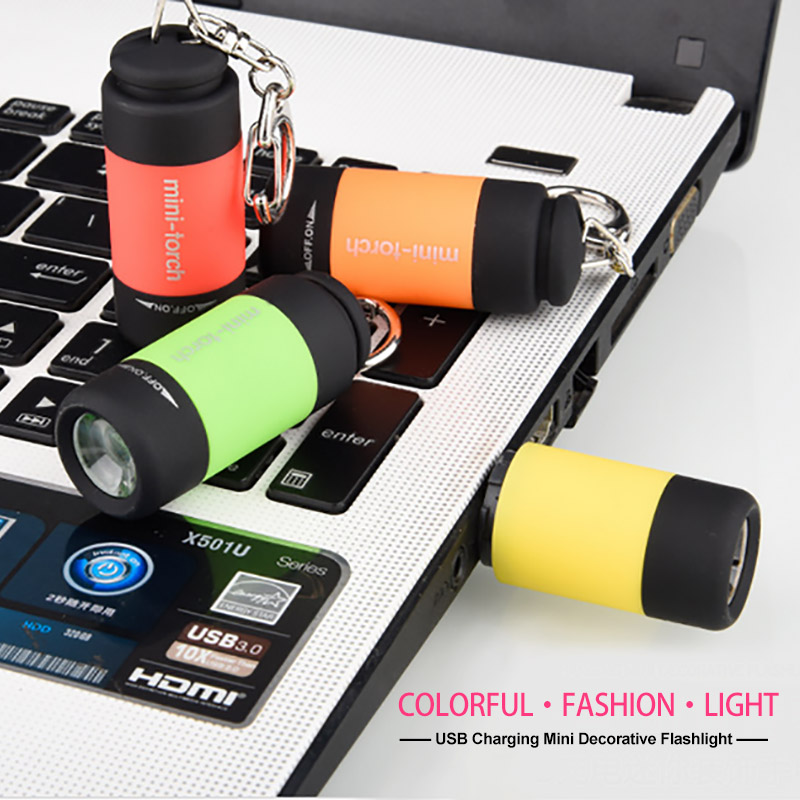 USB Rechargeable Handy LED Flashlight Waterproof  Mini LED Pocket LED Flash Light Keychain Torch Key Ring Light Zoomable  (4)