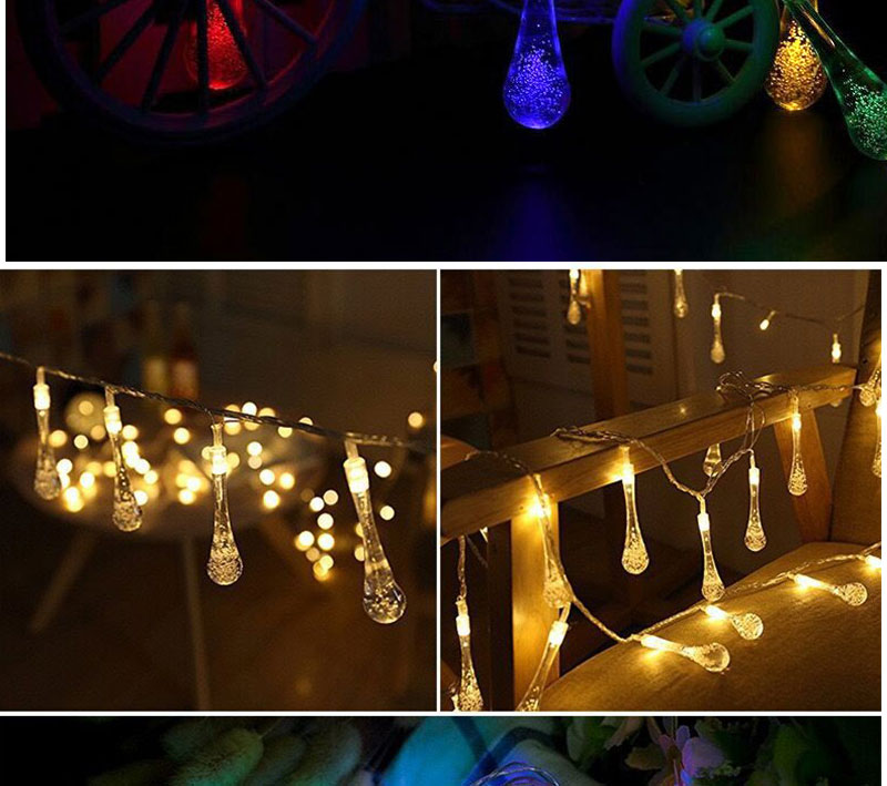 5M 20 LEDs Solar LED String Light Water Drop Wedding Festival Christmas Tree Decor Fairy Lamp Waterproof Decoration LED Bulb (5)