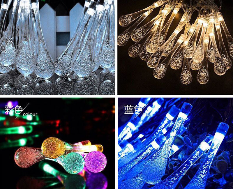 5M 20 LEDs Solar LED String Light Water Drop Wedding Festival Christmas Tree Decor Fairy Lamp Waterproof Decoration LED Bulb (2)