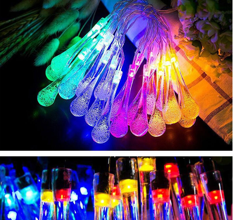 5M 20 LEDs Solar LED String Light Water Drop Wedding Festival Christmas Tree Decor Fairy Lamp Waterproof Decoration LED Bulb (6)