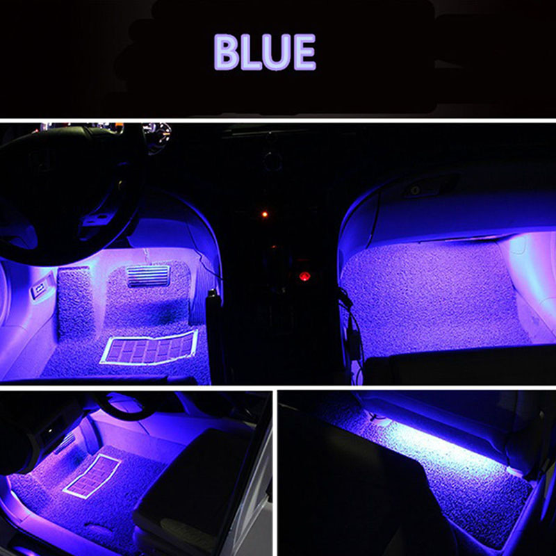 4pcs 9LED Car Charge Interior Foot Floor Atmosphere Light Strip Lamp Blue