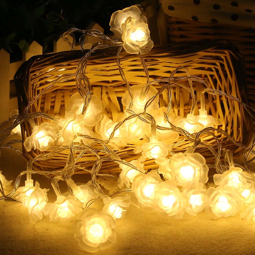 1pc 20 Leds String Lights Plastic Rose Flowers Lamp For Garden