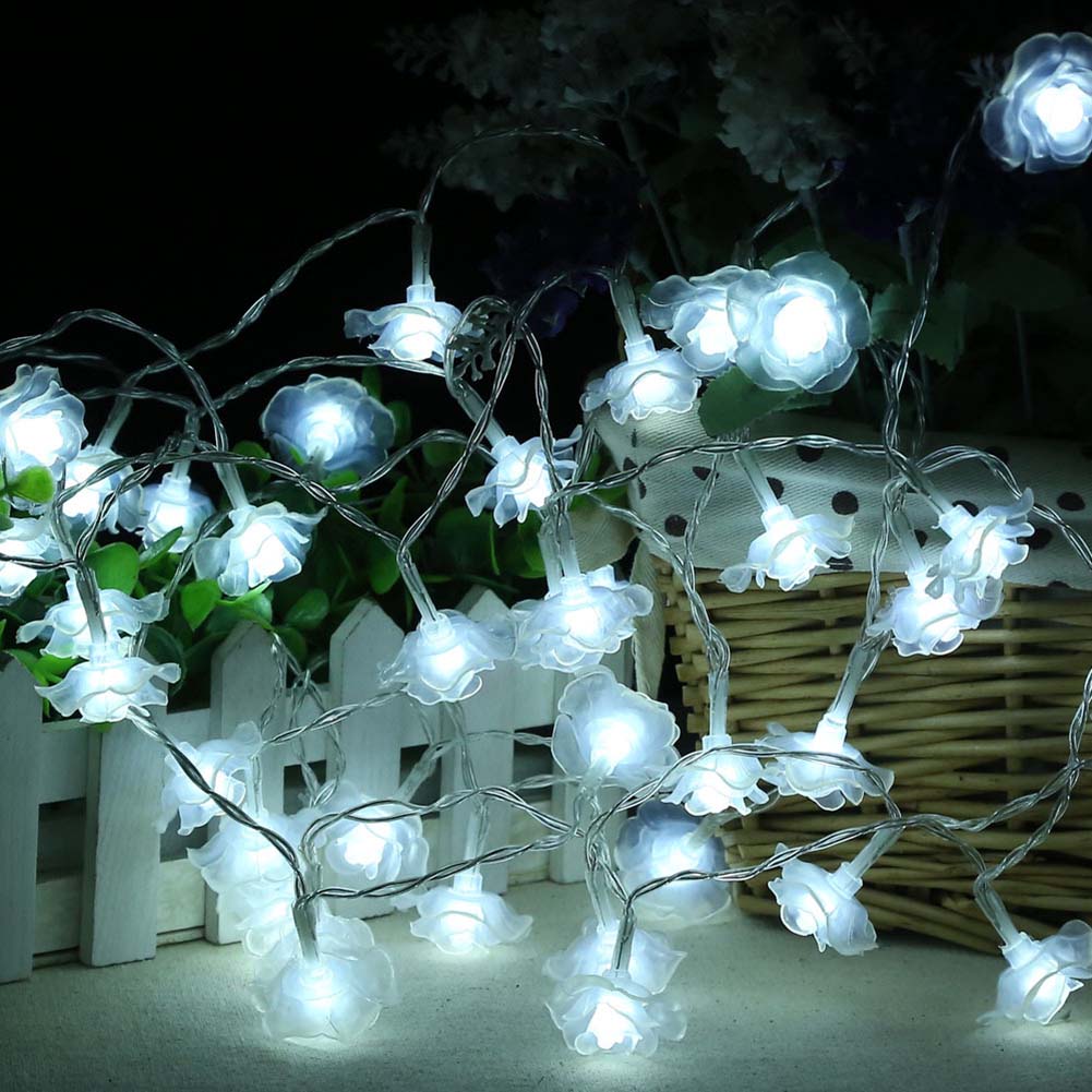 1pc 20 Leds String Lights Plastic Rose Flowers Lamp For Garden