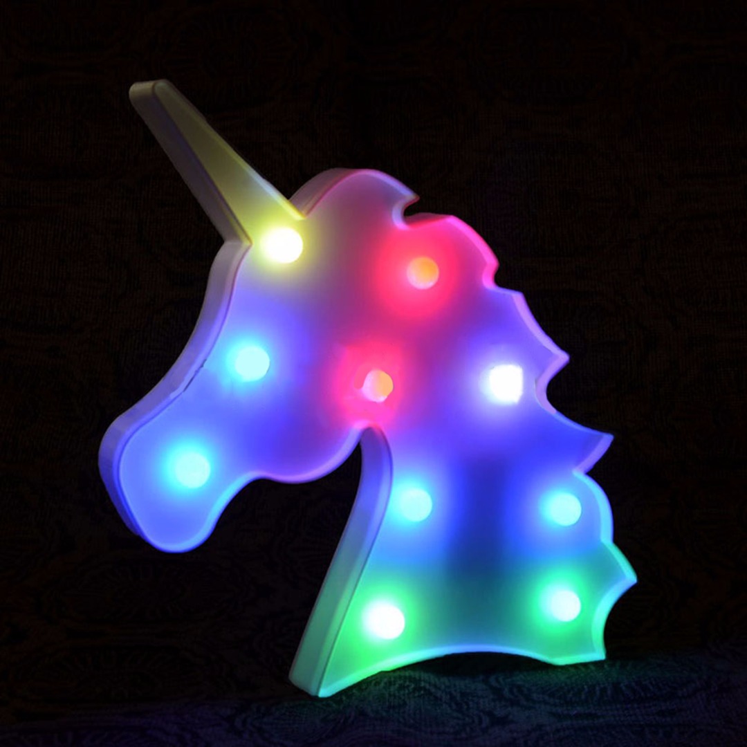 IKVVT Creative Colorful Unicorn Head LED Night Light Up Table Lamp Kids Bedroom Home Decor