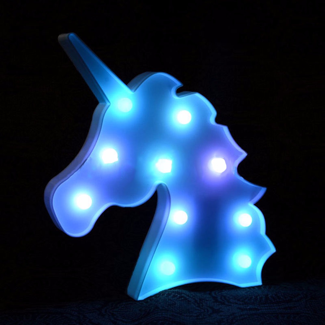 IKVVT Creative Colorful Unicorn Head LED Night Light Up Table Lamp Kids Bedroom Home Decor