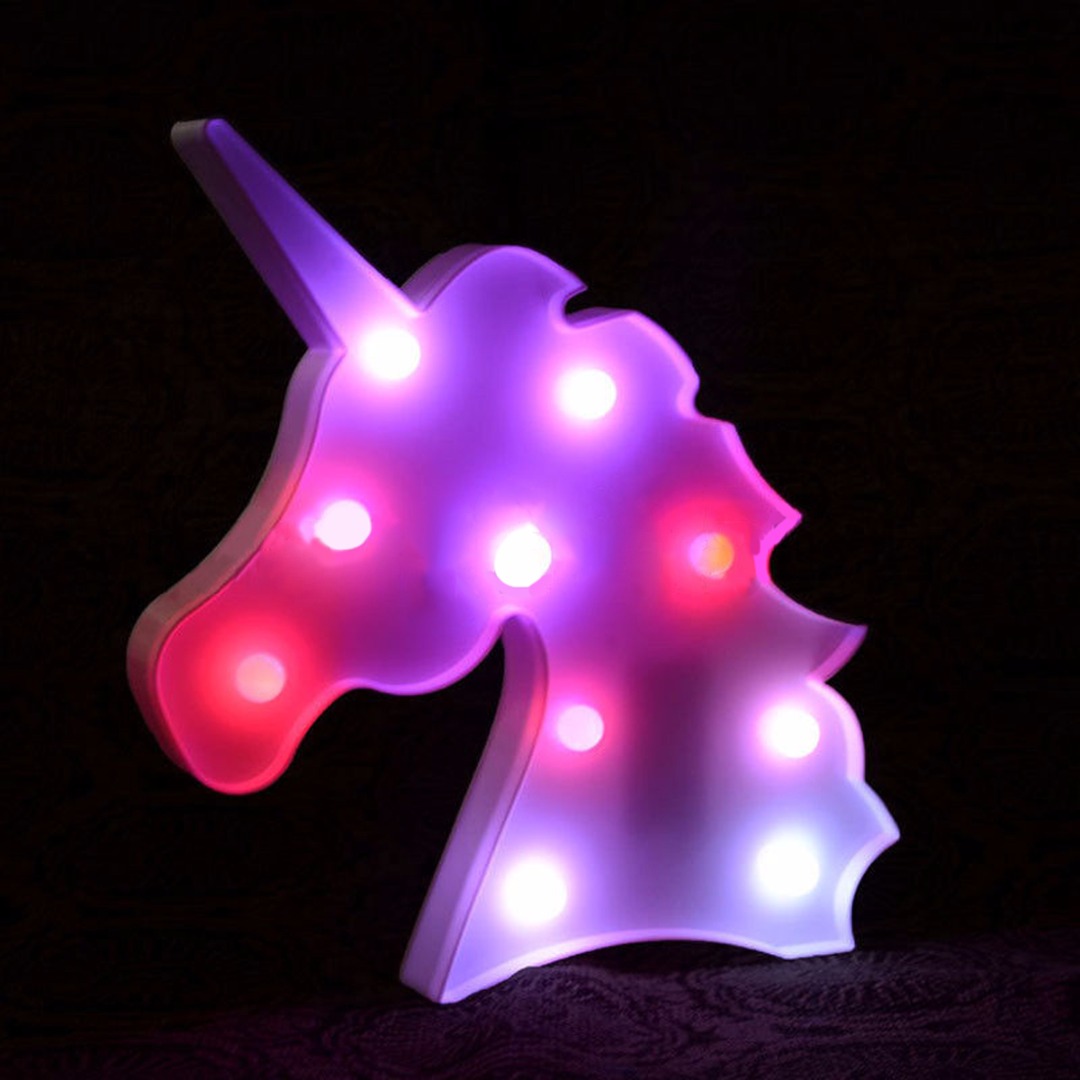 IKVVT Creative Colorful Unicorn Head LED Night Light Up Table Lamp Kids Bedroom Home Decor